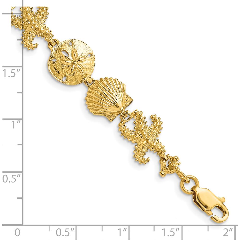 14K Yellow Gold Polished Seashell Theme Bracelet - 7.25" Length by Oro Pregiato