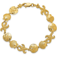 14K Yellow Gold Polished Seashell Theme Bracelet - 7.25" Length by Oro Pregiato