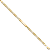 14K Yellow Gold Polished Semi-Solid Anchor Link ID Bracelet - 7" Length, Customizable Plate by Oro Pregiato