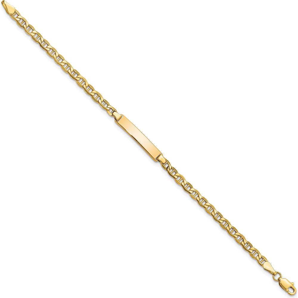 14K Yellow Gold Polished Semi-Solid Anchor Link ID Bracelet - 7" Length, Customizable Plate by Oro Pregiato
