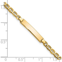 14K Yellow Gold Polished Semi-Solid Anchor Link ID Bracelet - 7" Length, Customizable Plate by Oro Pregiato