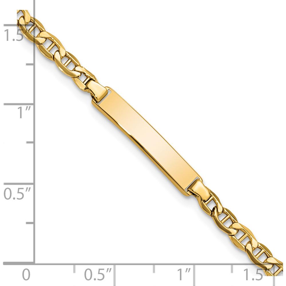 14K Yellow Gold Polished Semi-Solid Anchor Link ID Bracelet - 7" Length, Customizable Plate by Oro Pregiato