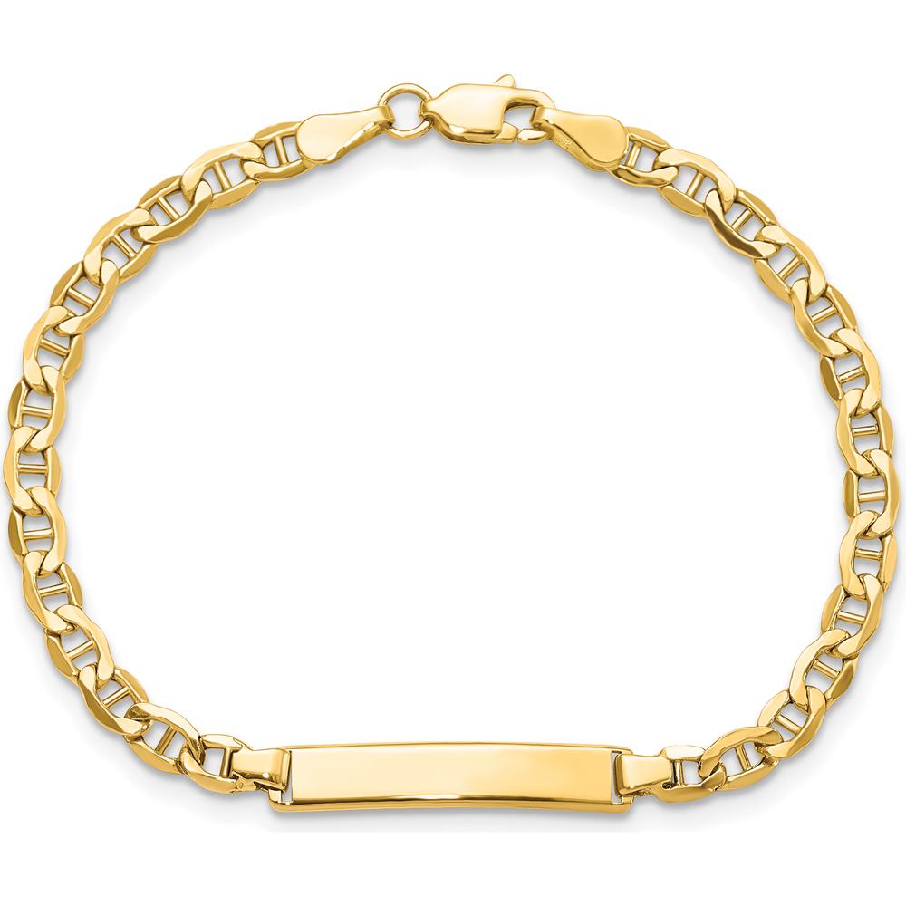 14K Yellow Gold Polished Semi-Solid Anchor Link ID Bracelet - 7" Length, Customizable Plate by Oro Pregiato