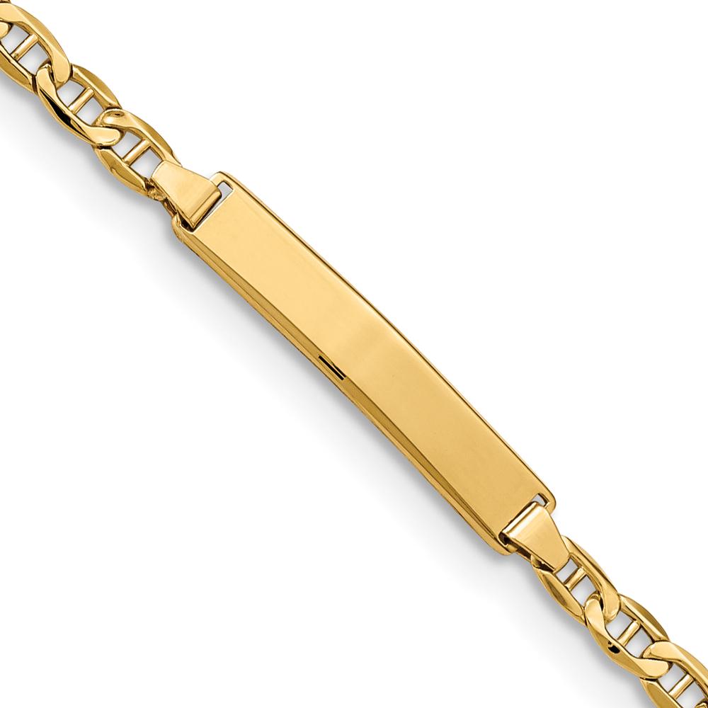 14K Yellow Gold Polished Semi-Solid Anchor Link ID Bracelet - 8" Length by Oro Pregiato