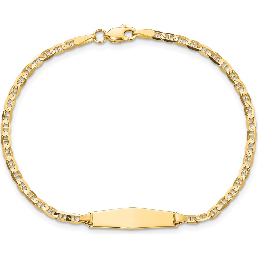14K Yellow Gold Polished Semi-Solid Anchor Link ID Bracelet with Engravable Plate - 7" Length by Oro Pregiato