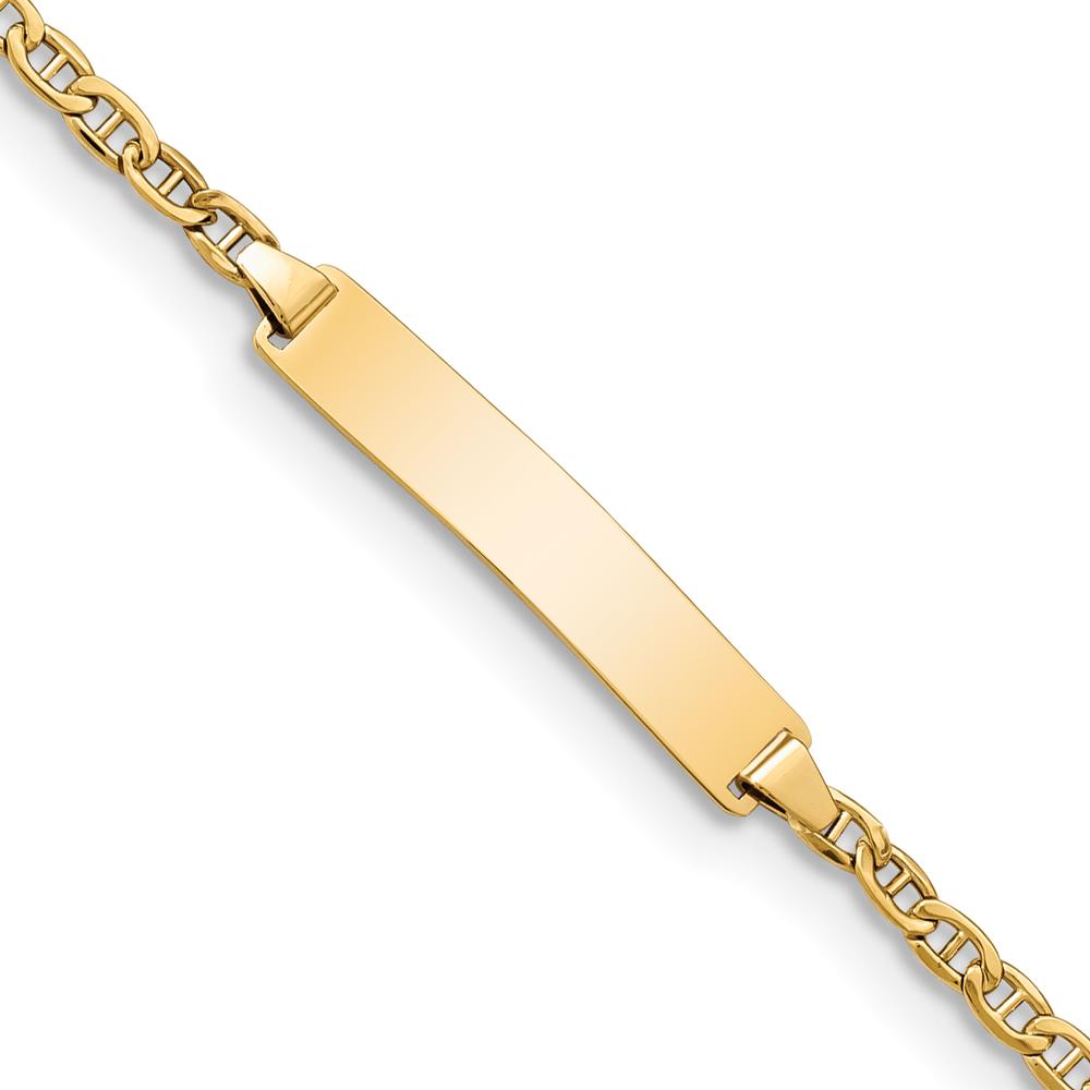 14K Yellow Gold Polished Semi-Solid Anchor Link ID Bracelet with Personalized Plate - 8" Length by Oro Pregiato