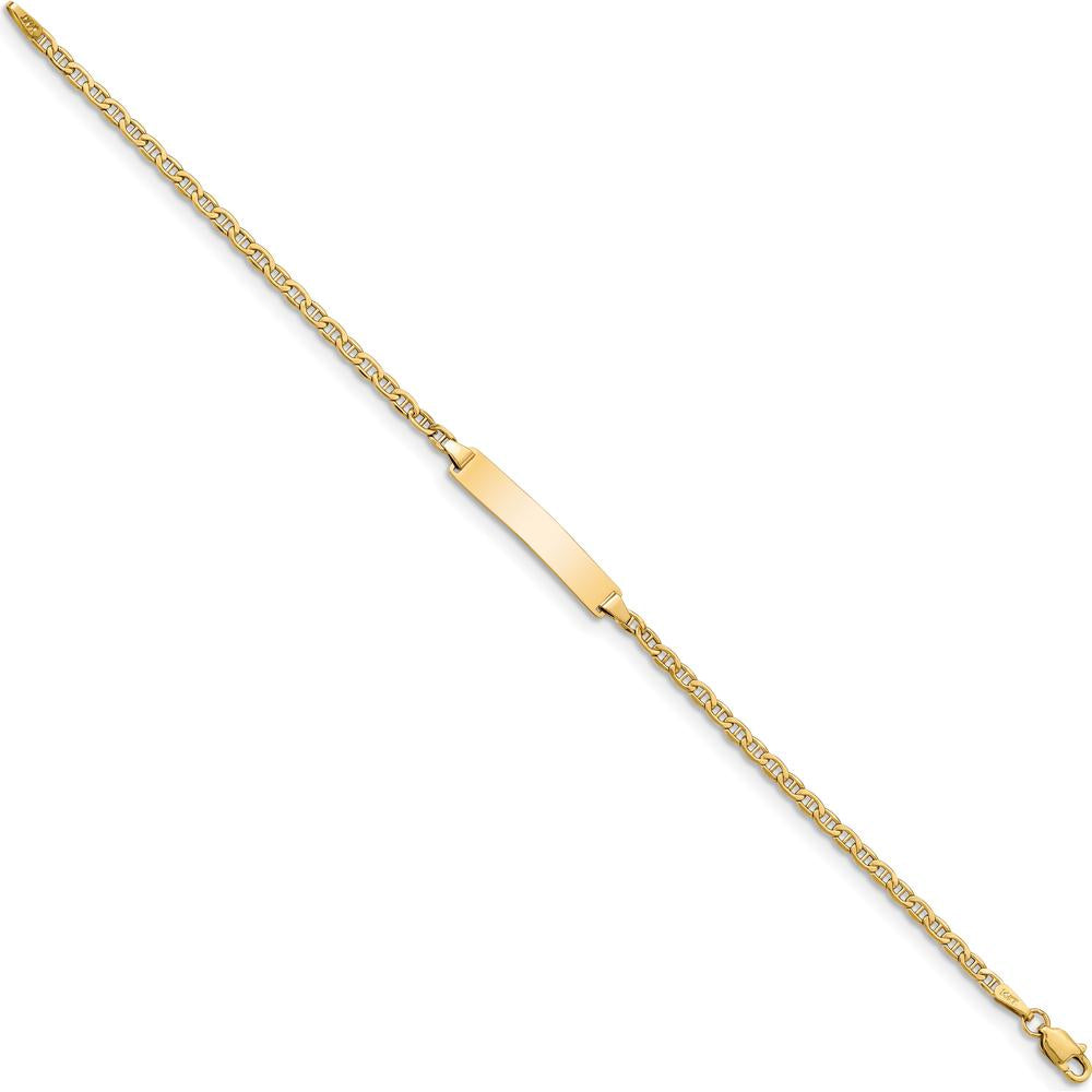 14K Yellow Gold Polished Semi-Solid Anchor Link ID Bracelet with Personalized Plate - 8" Length by Oro Pregiato