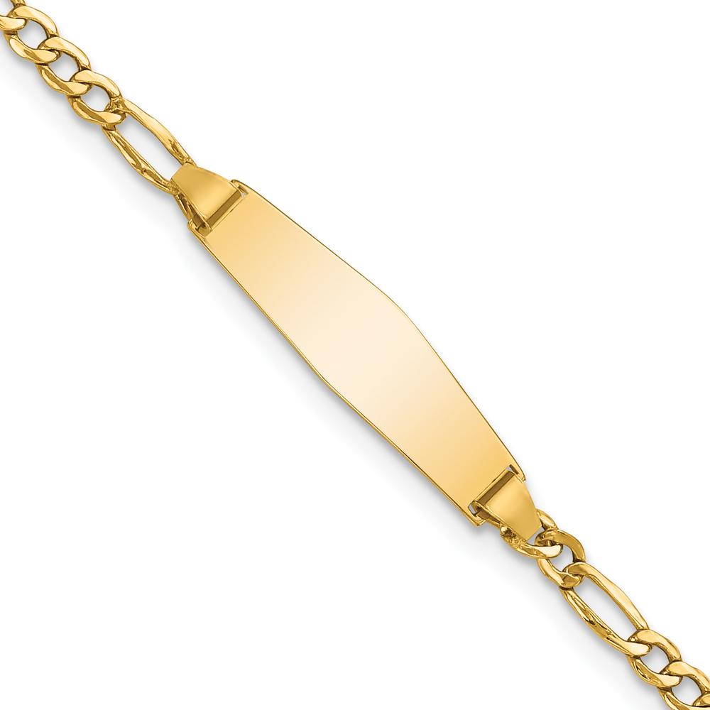 14K Yellow Gold Polished Semi-Solid Chain ID Bracelet with Engravable Plate - 7" Length by Oro Pregiato