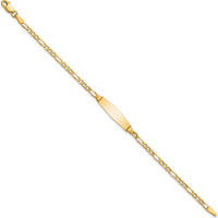 14K Yellow Gold Polished Semi-Solid Chain ID Bracelet with Engravable Plate - 7" Length by Oro Pregiato