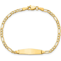 14K Yellow Gold Polished Semi-Solid Chain ID Bracelet with Engravable Plate - 7" Length by Oro Pregiato