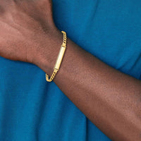 14K Yellow Gold Polished Semi-Solid Cuban Link ID Bracelet with 25.5x5mm Plate, 8" Length by Oro Pregiato