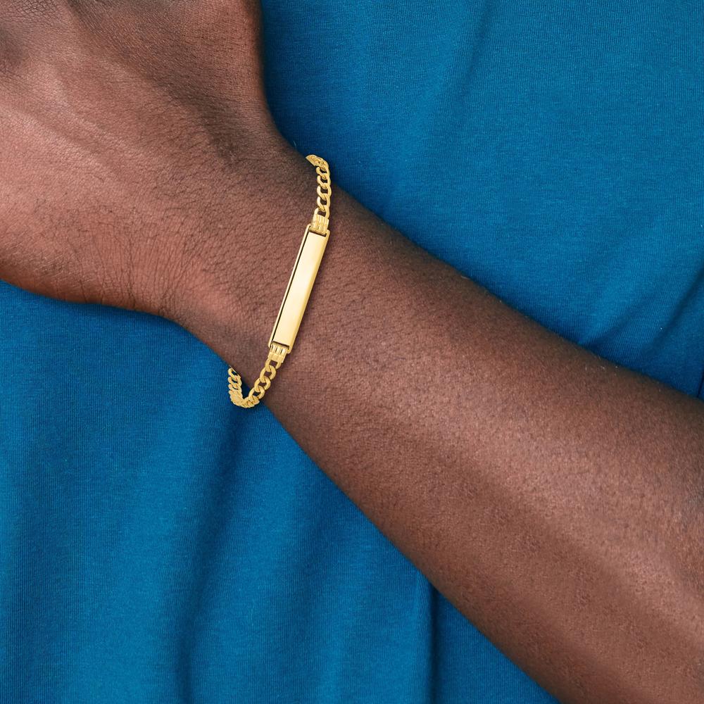 14K Yellow Gold Polished Semi-Solid Cuban Link ID Bracelet with 25.5x5mm Plate, 8" Length by Oro Pregiato