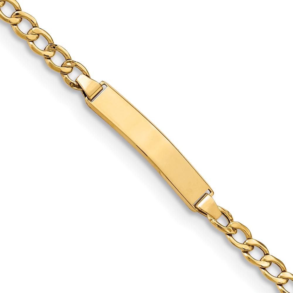14K Yellow Gold Polished Semi-Solid Cuban Link ID Bracelet with Engravable Solid Plate - 8" Length by Oro Pregiato