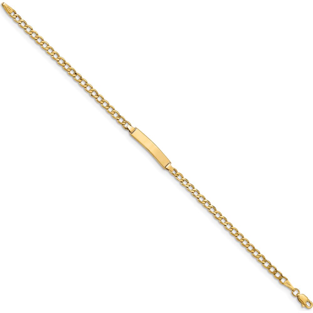 14K Yellow Gold Polished Semi-Solid Cuban Link ID Bracelet with Engravable Solid Plate - 8" Length by Oro Pregiato