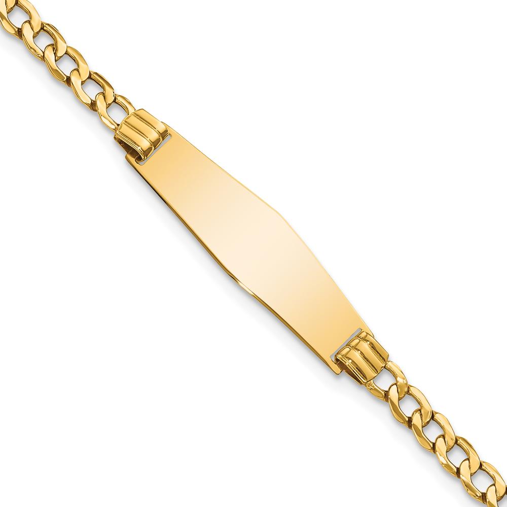 14K Yellow Gold Polished Semi-Solid Cuban Link ID Bracelet with Soft Diamond Shape Plate - 8" Length by Oro Pregiato