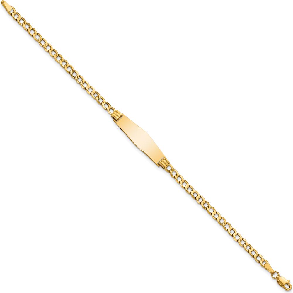 14K Yellow Gold Polished Semi-Solid Cuban Link ID Bracelet with Soft Diamond Shape Plate - 8" Length by Oro Pregiato