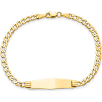 14K Yellow Gold Polished Semi-Solid Cuban Link ID Bracelet with Soft Diamond Shape Plate - 8" Length by Oro Pregiato
