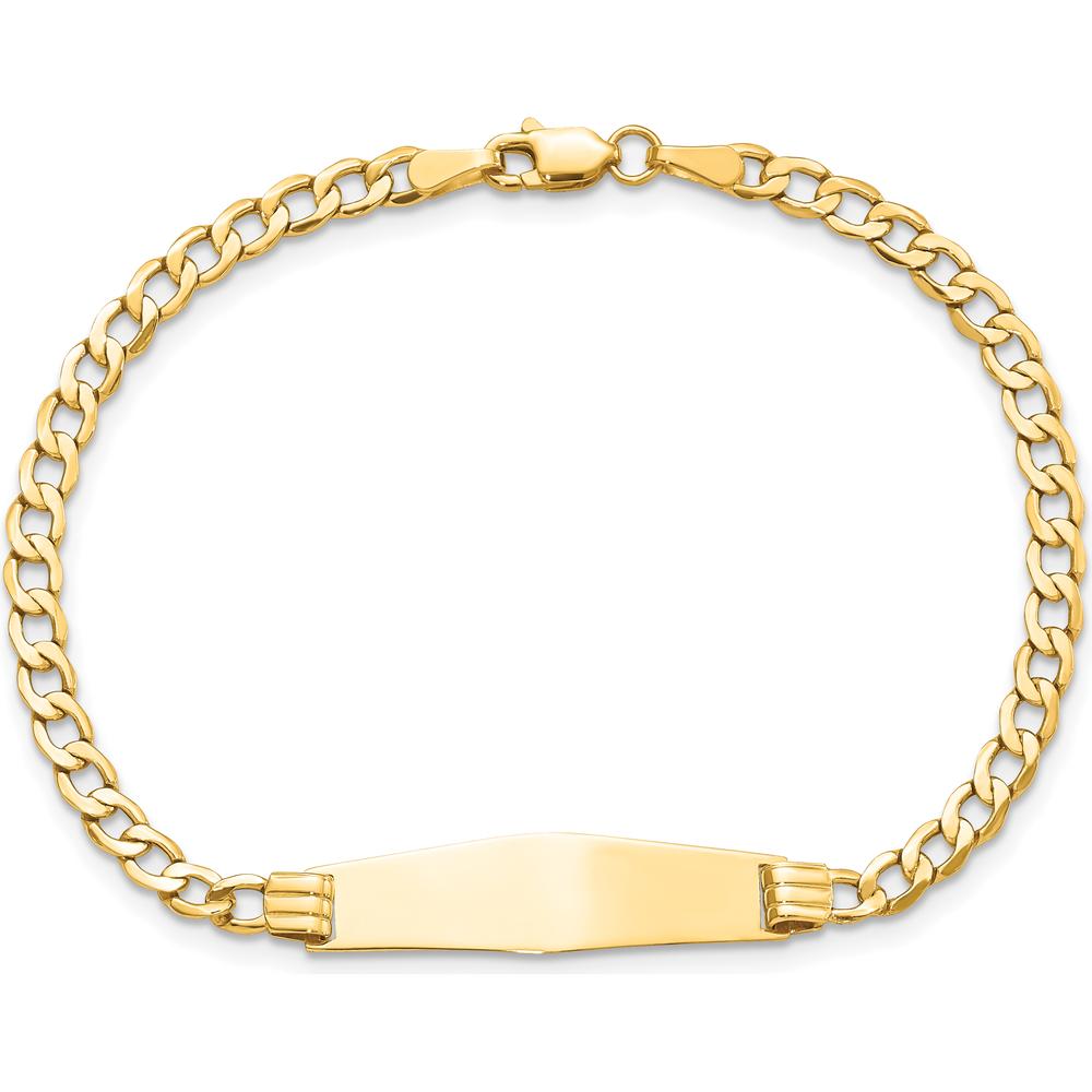 14K Yellow Gold Polished Semi-Solid Cuban Link ID Bracelet with Soft Diamond Shape Plate - 8" Length by Oro Pregiato