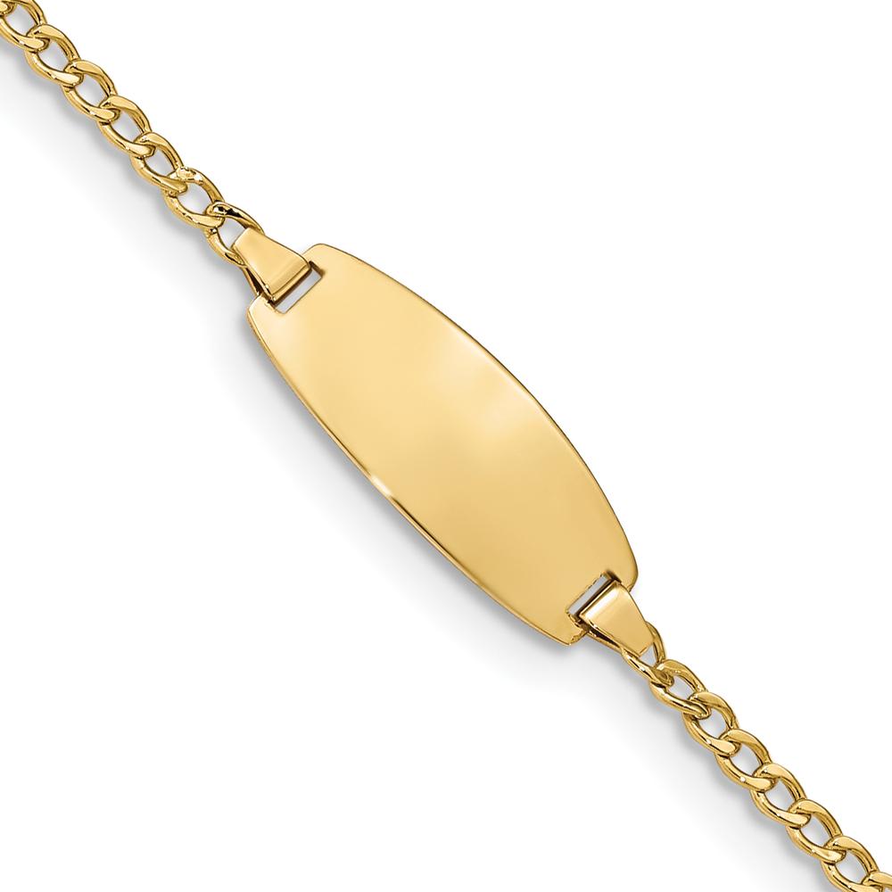 14K Yellow Gold Polished Semi-Solid Curb Link 6" ID Bracelet with Oval Plate - Engravable for Baby or Child by Oro Pregiato