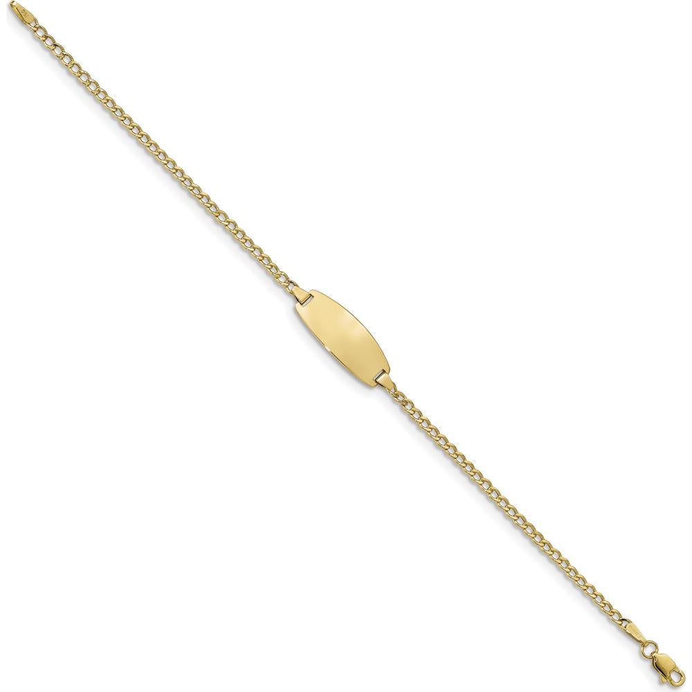 14K Yellow Gold Polished Semi-Solid Curb Link 6" ID Bracelet with Oval Plate - Engravable for Baby or Child by Oro Pregiato
