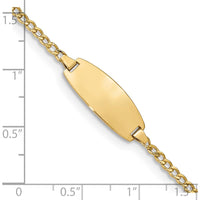 14K Yellow Gold Polished Semi-Solid Curb Link 6" ID Bracelet with Oval Plate - Engravable for Baby or Child by Oro Pregiato