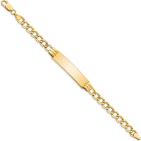 14K Yellow Gold Polished Semi-Solid Curb Link 8" ID Bracelet with Customizable Plate by Oro Pregiato