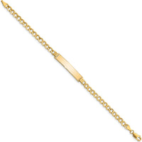 14K Yellow Gold Polished Semi-Solid Curb Link ID Bracelet - 7" Length by Oro Pregiato