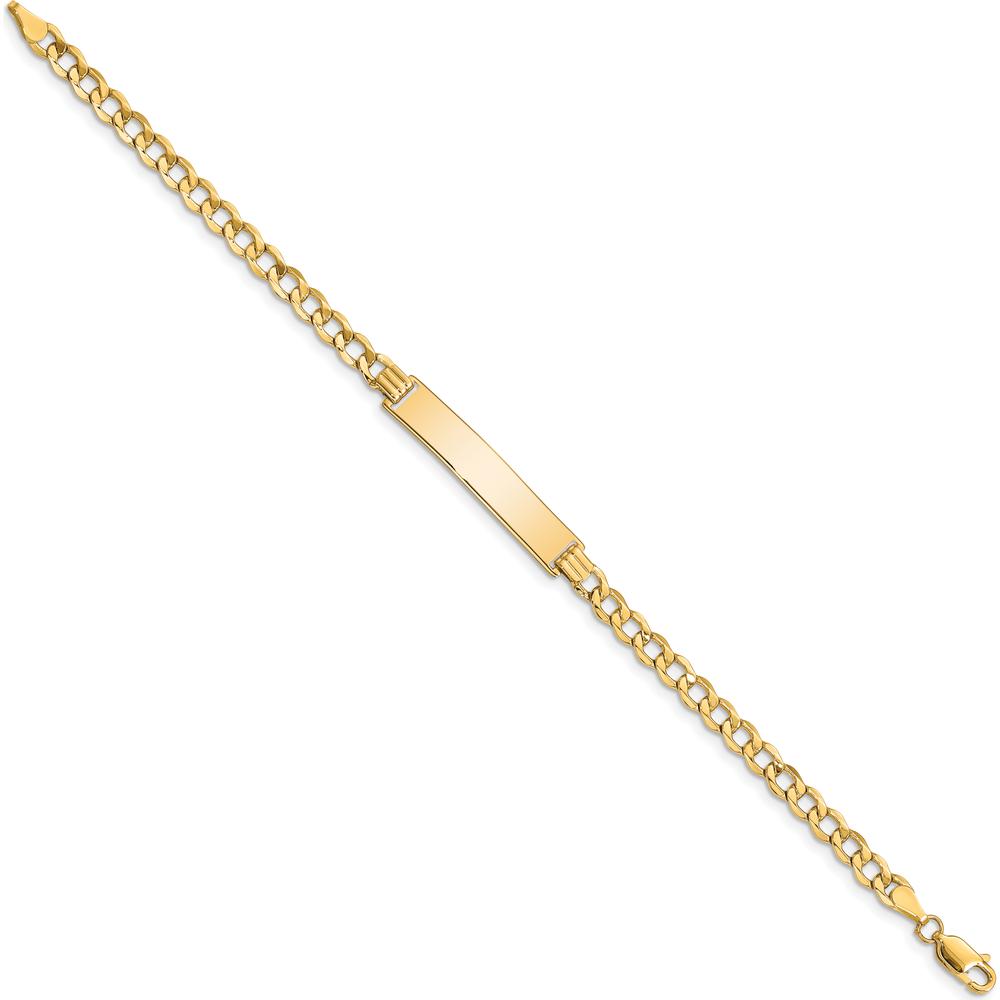 14K Yellow Gold Polished Semi-Solid Curb Link ID Bracelet - 7" Length by Oro Pregiato