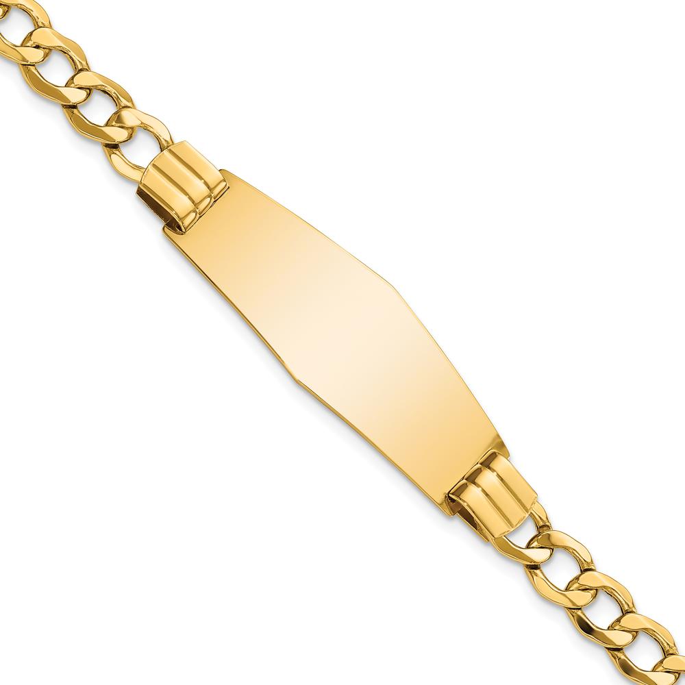 14K Yellow Gold Polished Semi-Solid Curb Link ID Bracelet - 7" Length by Oro Pregiato