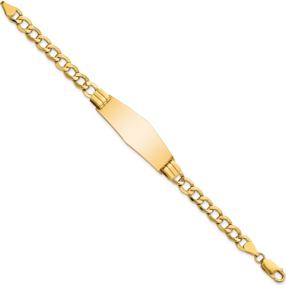 14K Yellow Gold Polished Semi-Solid Curb Link ID Bracelet - 7" Length by Oro Pregiato