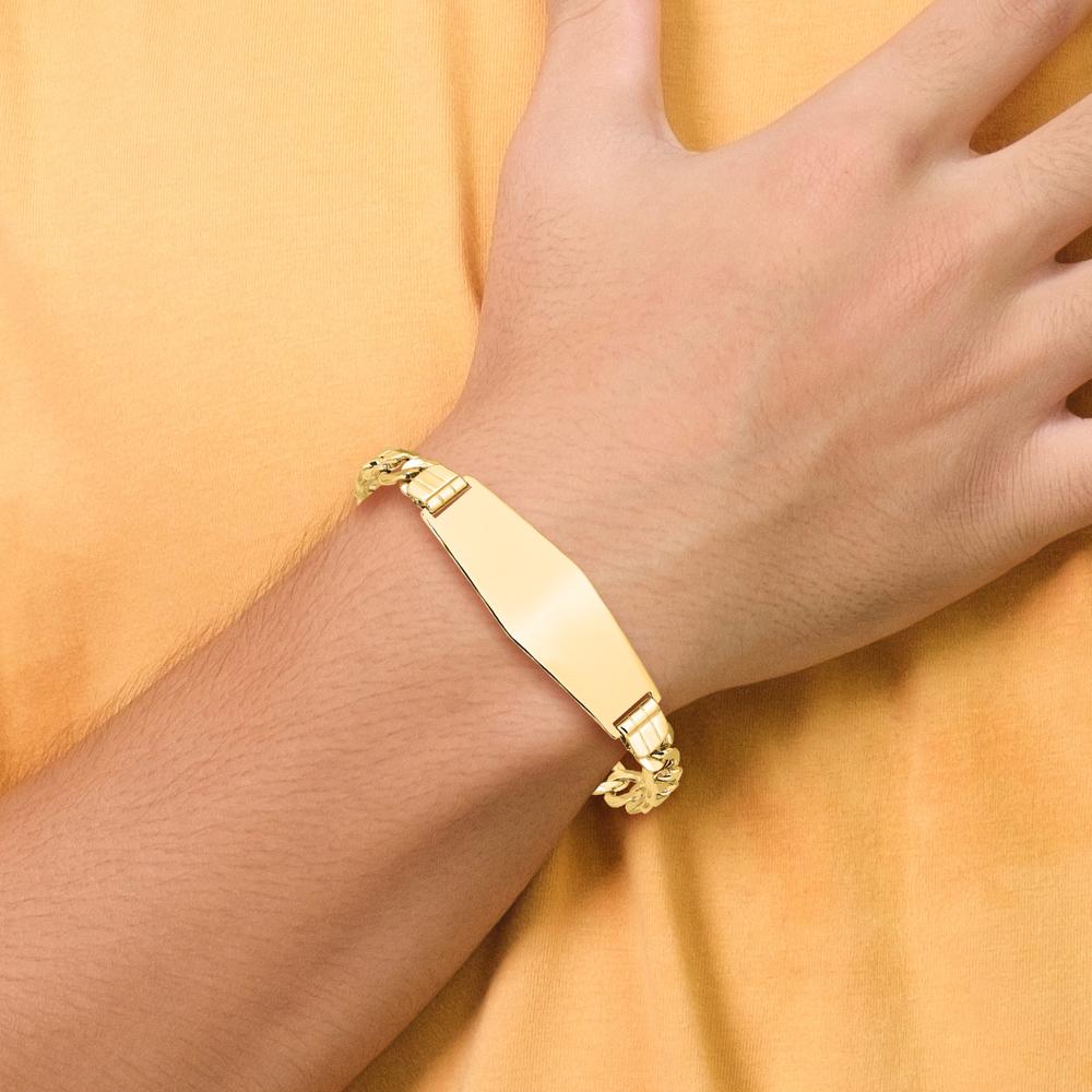 14K Yellow Gold Polished Semi-Solid Curb Link ID Bracelet - 8" Length by Oro Pregiato