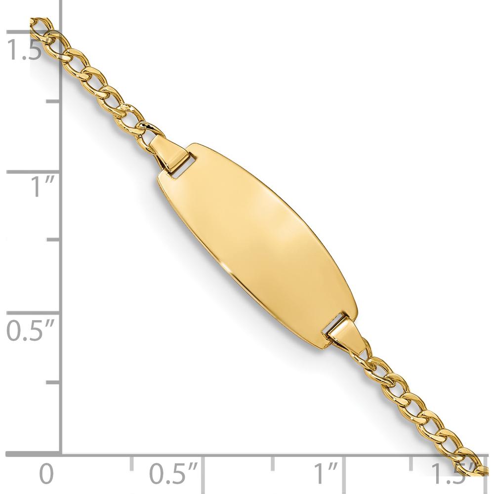 14K Yellow Gold Polished Semi-Solid Curb Link ID Bracelet with Oval Plate - 7" Length by Oro Pregiato