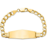 14K Yellow Gold Polished Semi-Solid Curb Link ID Bracelet with Soft Diamond Shaped Plate 39x14mm - 8" by Oro Pregiato