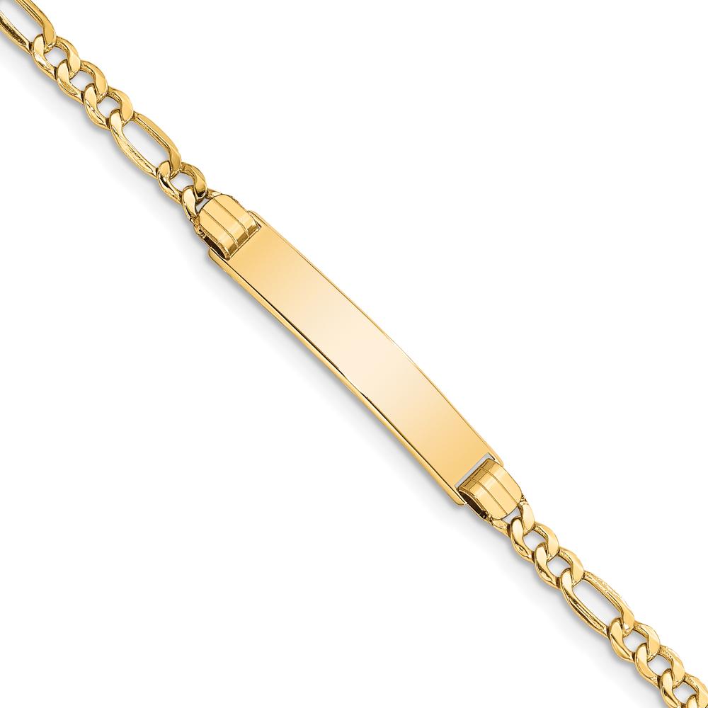 14K Yellow Gold Polished Semi-Solid Figaro Chain ID Bracelet - 8 Inches by Oro Pregiato