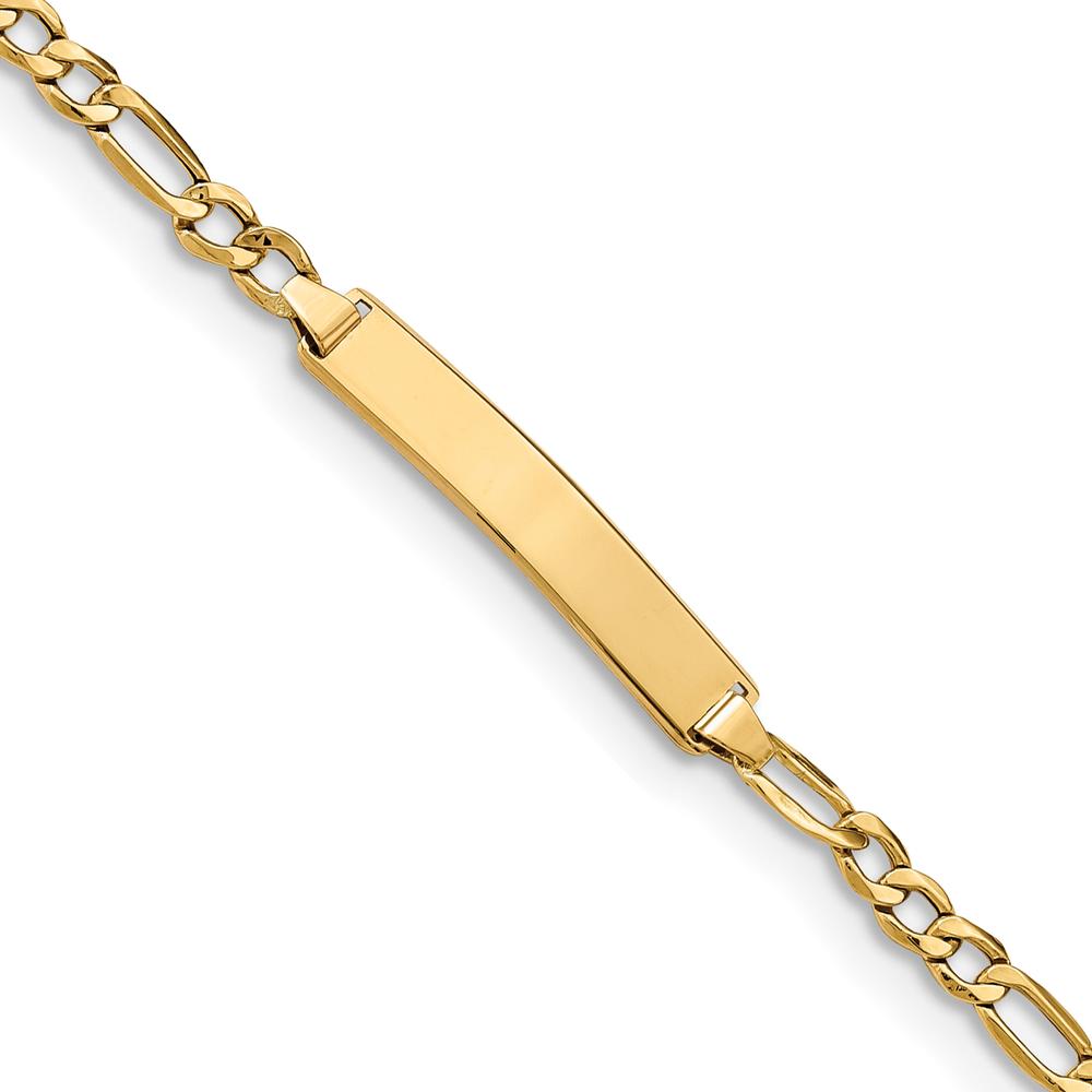 14K Yellow Gold Polished Semi-Solid Figaro Chain ID Bracelet - 8 Inches by Oro Pregiato