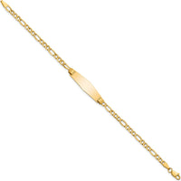 14K Yellow Gold Polished Semi-Solid Figaro Chain ID Bracelet with Soft Diamond Shape Plate - 7" Length by Oro Pregiato