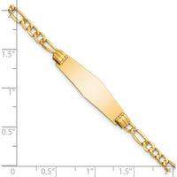 14K Yellow Gold Polished Semi-Solid Figaro Chain ID Bracelet with Soft Diamond Shape Plate - 7" Length by Oro Pregiato