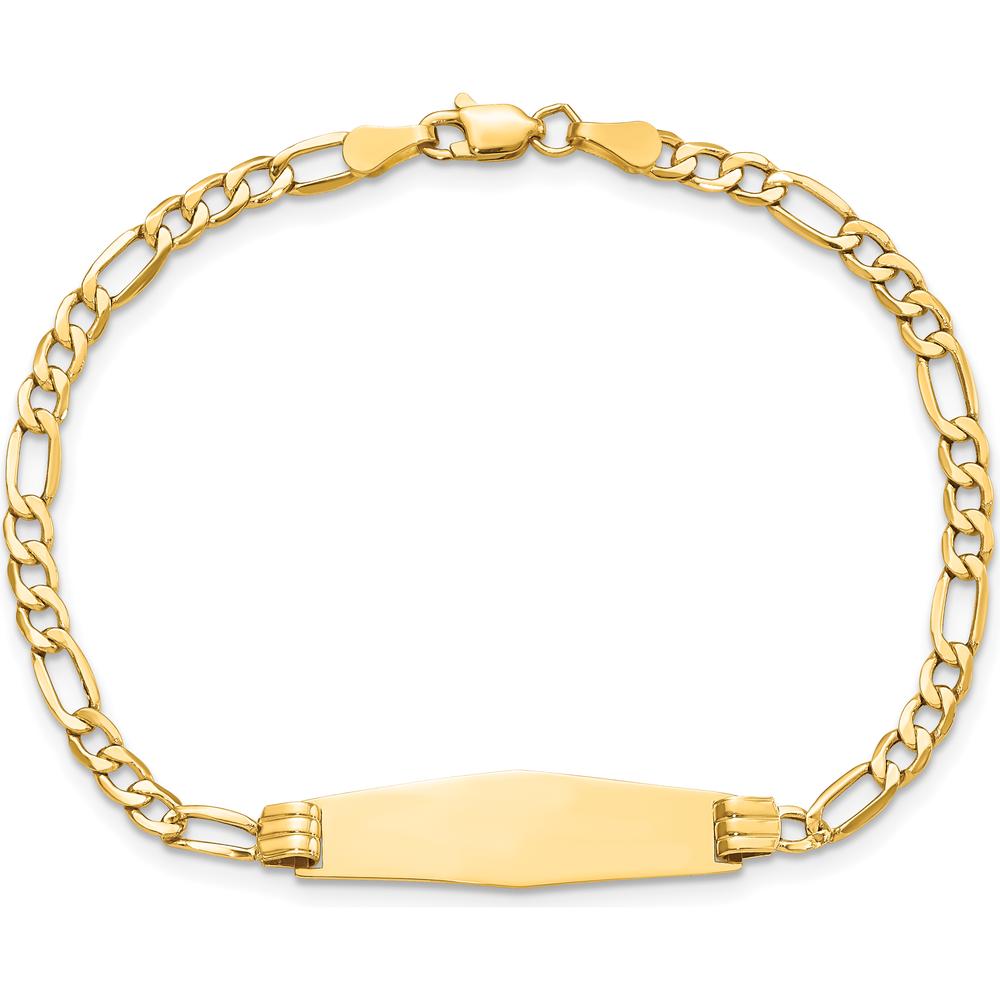 14K Yellow Gold Polished Semi-Solid Figaro Chain ID Bracelet with Soft Diamond Shape Plate - 7" Length by Oro Pregiato