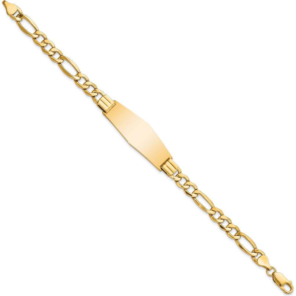 14K Yellow Gold Polished Semi-Solid Figaro Chain ID Bracelet with Soft Diamond Shape Plate - 8" Length by Oro Pregiato