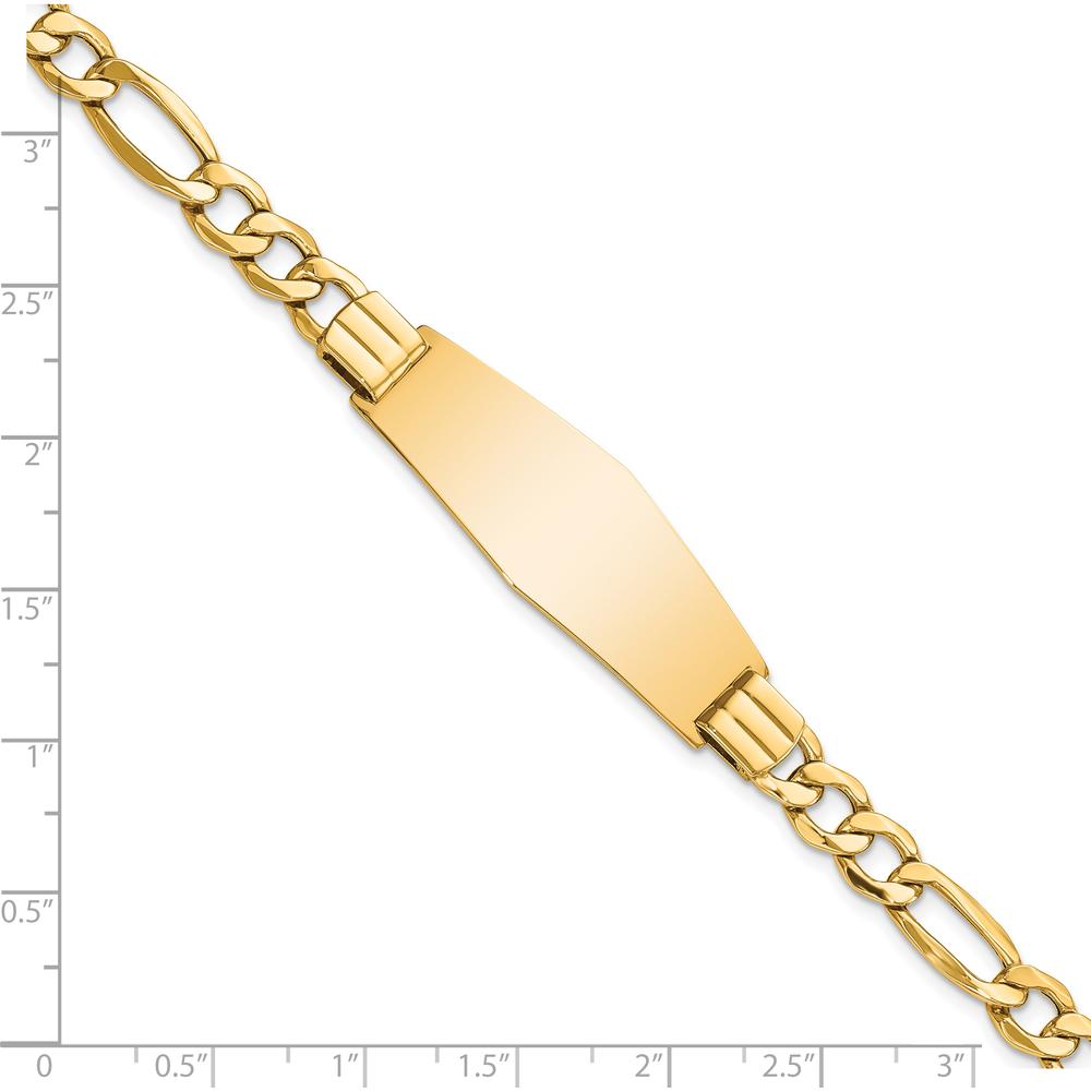 14K Yellow Gold Polished Semi-Solid Figaro Chain ID Bracelet with Soft Diamond Shape Plate - 8" Length by Oro Pregiato