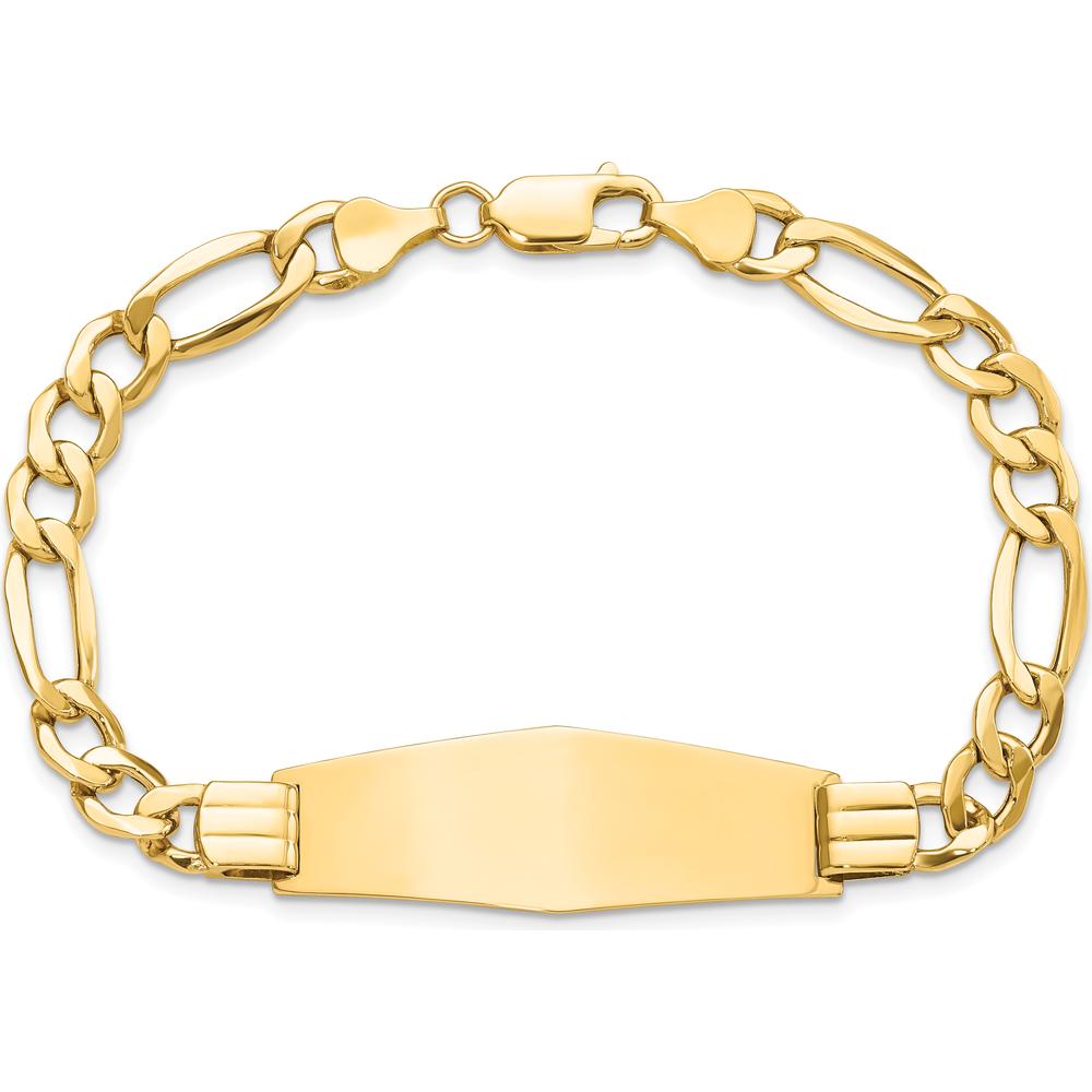 14K Yellow Gold Polished Semi-Solid Figaro Chain ID Bracelet with Soft Diamond Shape Plate - 8" Length by Oro Pregiato