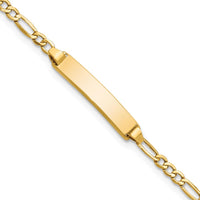 14K Yellow Gold Polished Semi-Solid Figaro Link 6" ID Bracelet with Engravable Plate by Oro Pregiato