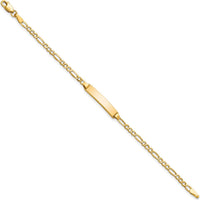 14K Yellow Gold Polished Semi-Solid Figaro Link 6" ID Bracelet with Engravable Plate by Oro Pregiato