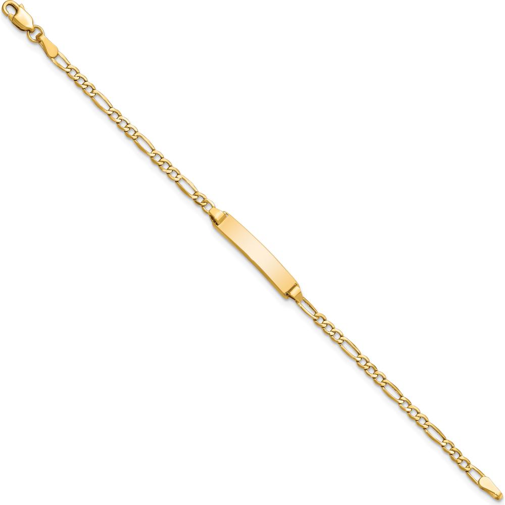 14K Yellow Gold Polished Semi-Solid Figaro Link 6" ID Bracelet with Engravable Plate by Oro Pregiato