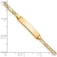 14K Yellow Gold Polished Semi-Solid Figaro Link 6" ID Bracelet with Engravable Plate by Oro Pregiato