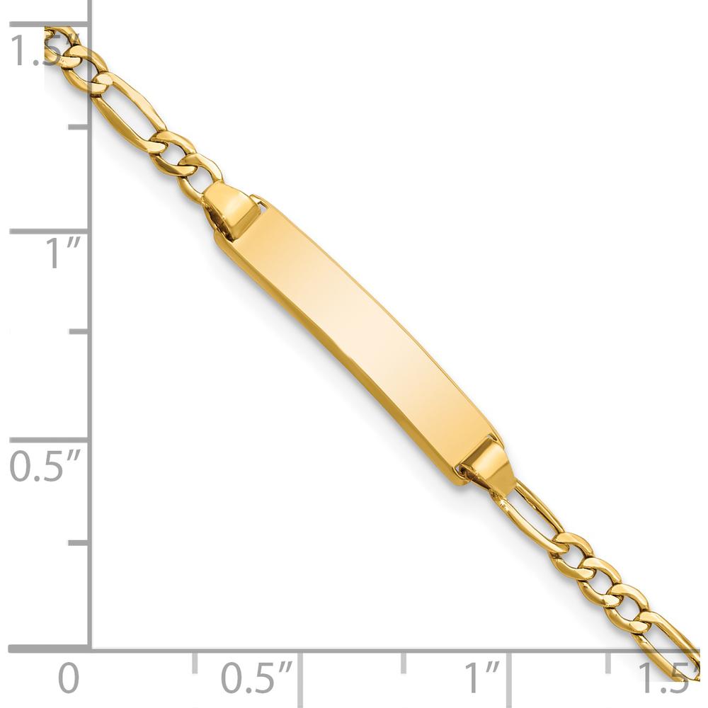 14K Yellow Gold Polished Semi-Solid Figaro Link 6" ID Bracelet with Engravable Plate by Oro Pregiato