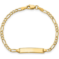 14K Yellow Gold Polished Semi-Solid Figaro Link 6" ID Bracelet with Engravable Plate by Oro Pregiato