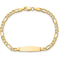14K Yellow Gold Polished Semi-Solid Figaro Link ID Bracelet - 7" Length by Oro Pregiato