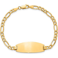 14K Yellow Gold Polished Semi-Solid Figaro Link ID Bracelet - 8 Inches by Oro Pregiato