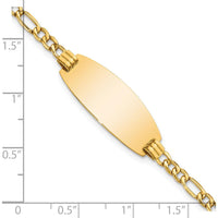 14K Yellow Gold Polished Semi-Solid Figaro Link ID Bracelet with 25x11.2mm Plate - 7 Inches by Oro Pregiato